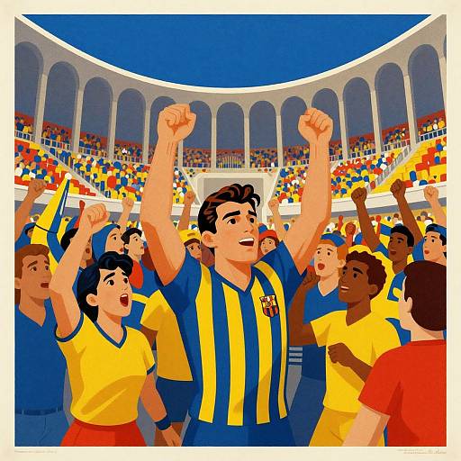 Vibrant WPA Style Barcelona Fans Poster