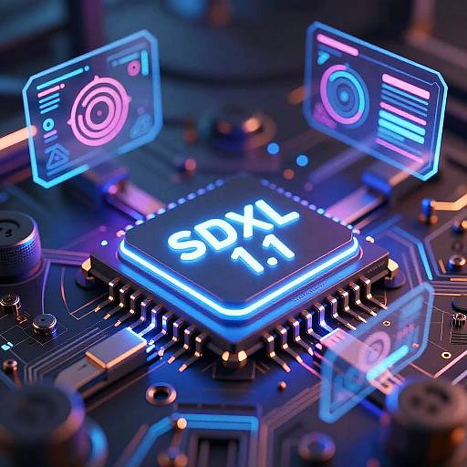 Next-Gen AI Microchip with Neon Glow