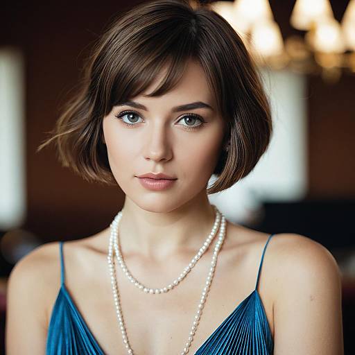 Young Woman with Flapper Hairstyle and Pearl Necklace