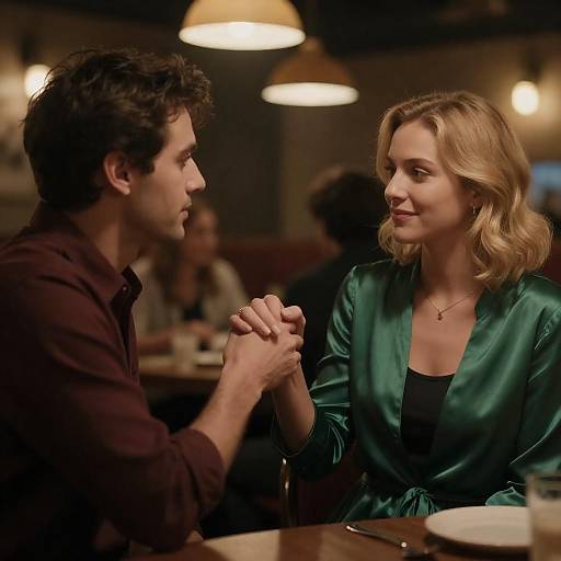 Dimly Lit Restaurant: Reaching for Her