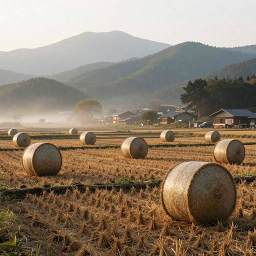 Misty Dawn in Japanese Rice Fields