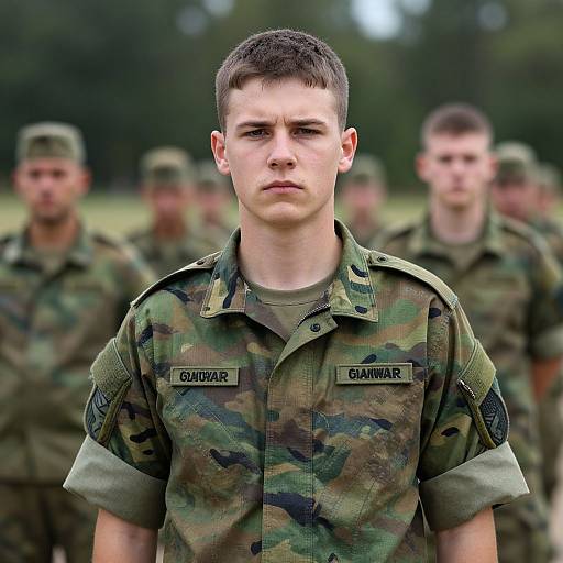 Serious Soldier in Camouflage Uniform