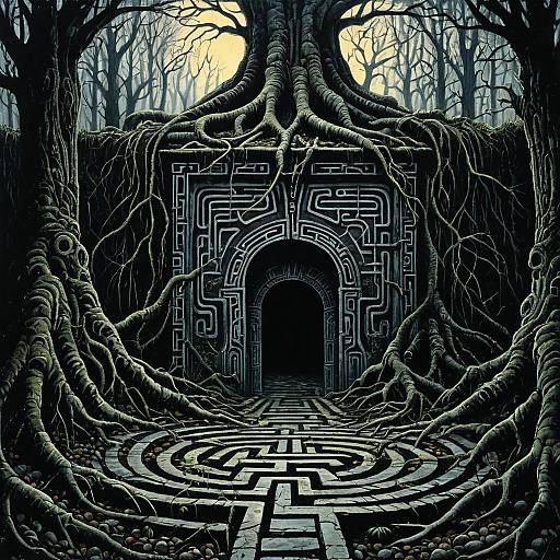 Surreal Labyrinth with Ominous Portal
