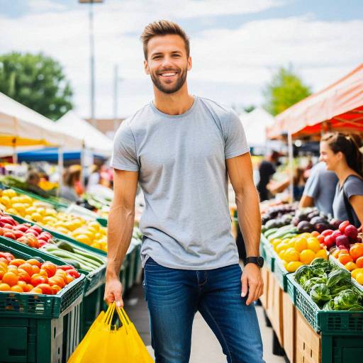 Confident Man at Vibrant Farmers' Market