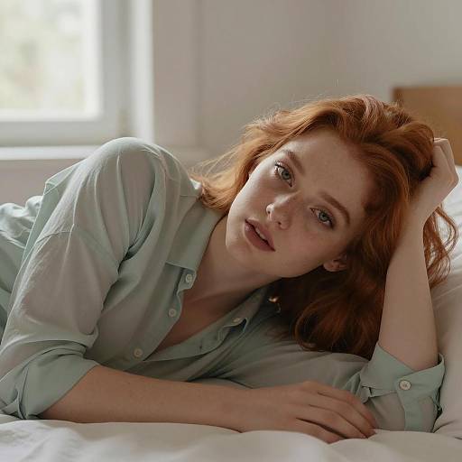Young Redhead Woman Relaxing on Bed
