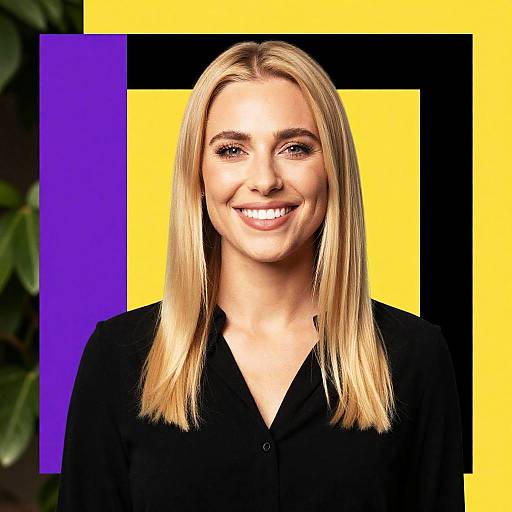 Smiling Blonde Woman on Yellow Background