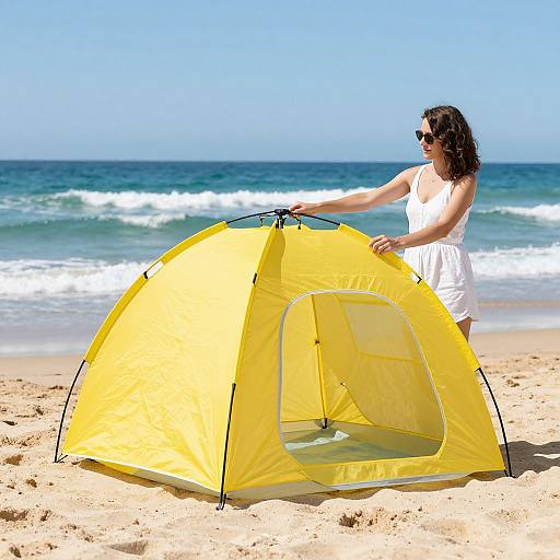Woman with Yellow Baby Beach Tent