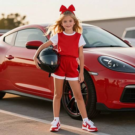 Blonde Girl with Red Sports Car