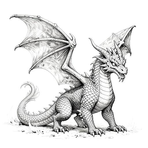 Whimsical Fantasy Dragon Lineart