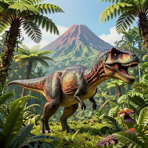 Dinosaur in Lush Prehistoric Jungle
