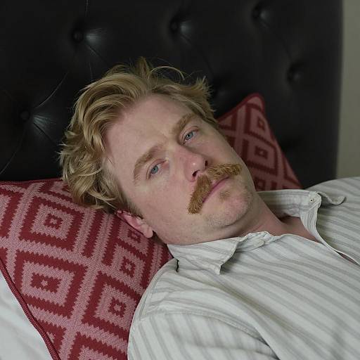 Blonde Man Relaxing Against Dark Backdrop