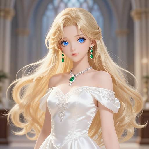 Elegant Anime Woman in Satin Dress