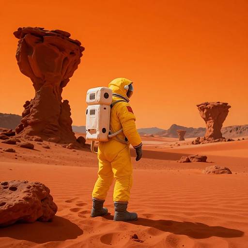 Yellow Astronaut Exploring Alien Desert