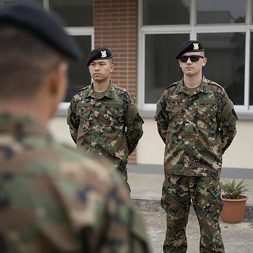 Serious Soldiers in Camouflage Outdoors