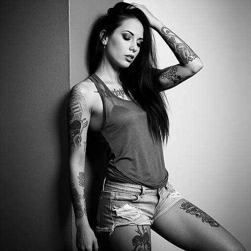 Edgy Tattooed Woman in B&W Photo