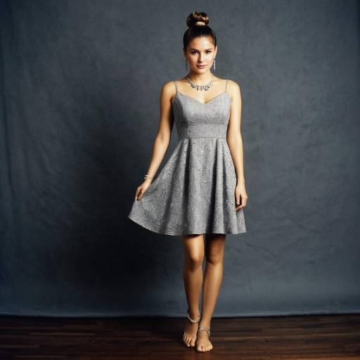 Elegant Solo Girl in Grey Cocktail Dress