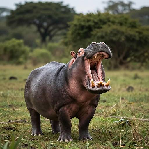 Black Hippo in Grassy Field