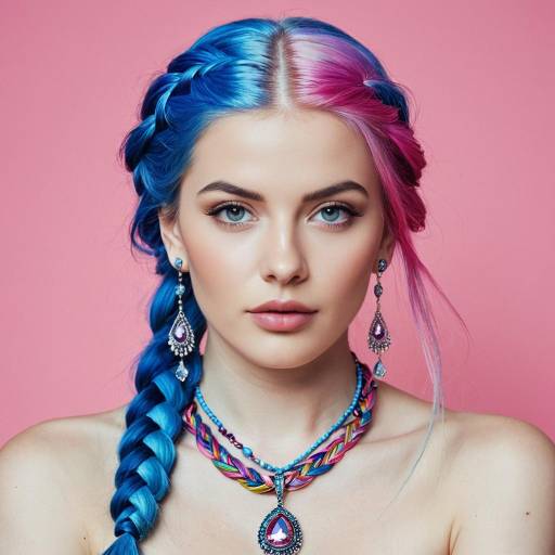 Realistic Girl with Multicolored Braid