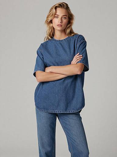 Oversized Indigo Denim Studio Portrait