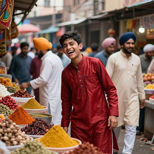 Punjabi Boy Laughing in Market