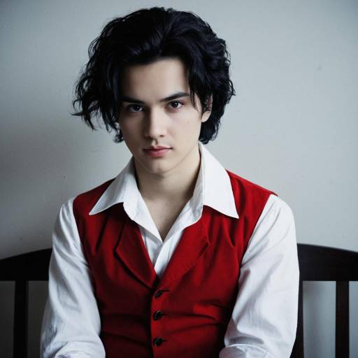 Young Man in Red Vest and White Shirt