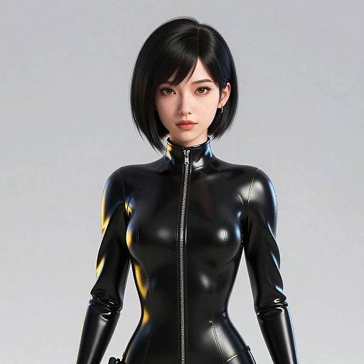 Hyper-Realistic Woman in Black Latex