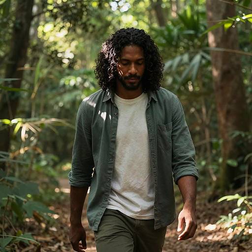 Black Men with Curly Hair in Forest