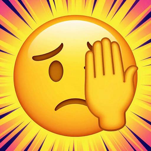 Digital illustration of a yellow, worried emoji with a raised hand to its face, set against a vibrant yellow and pink radial burst background.