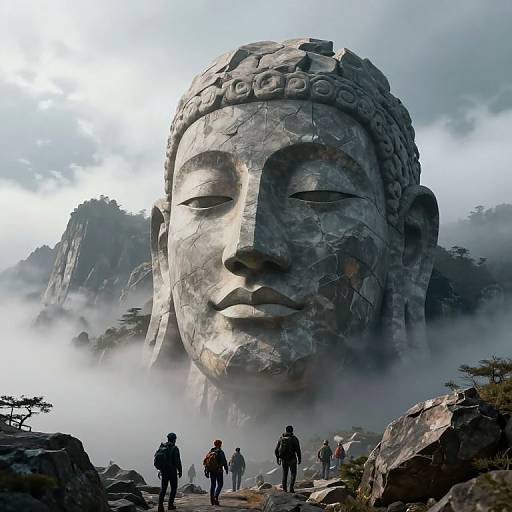 Colossal Stone Face in Misty Mountain