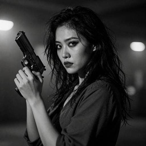 Gritty Noir Woman with Gun Portrait