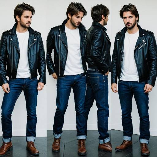 Man in Black Leather Jacket and Blue Jeans Full Body