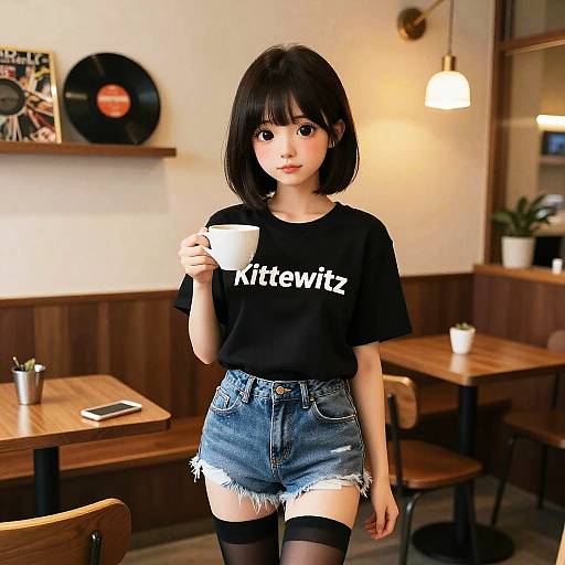 Cozy Cafe Anime Girl Portrait