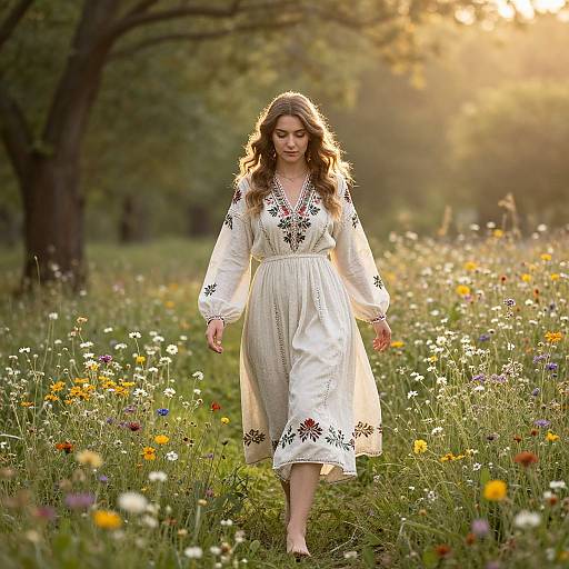 Gypsy Woman in Wildflower Meadow