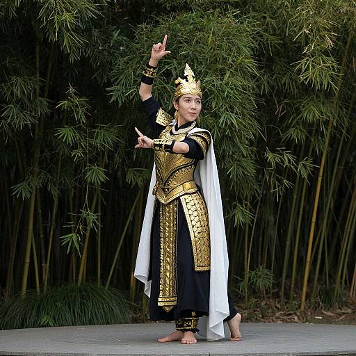 Woman Performing Traditional Dance in Armor