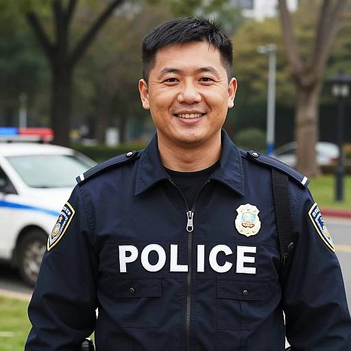Smiling Police Officer in Park