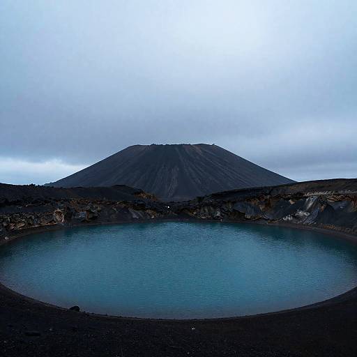 Turquoise Crater Lake and Solitary Volcano