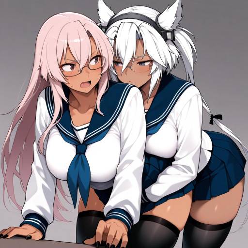 Two Schoolgirls with Colorful Hair