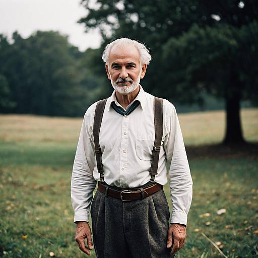 Elderly Man Wearing Suspenders Outdoors
