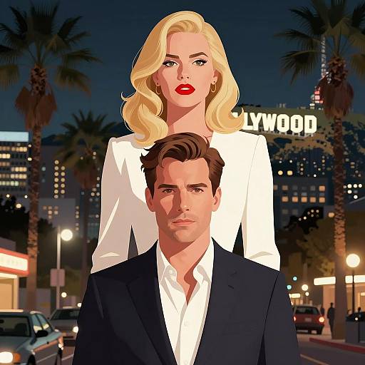 Hollywood Night: Elegant Couple Portrait