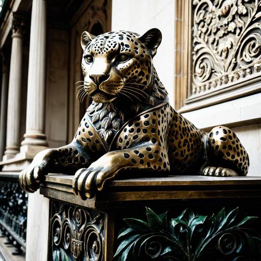 Bronze Jaguar Sculpture on Ornate Balustrade