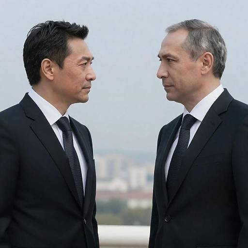 Two Men in Black Suits Facing Off