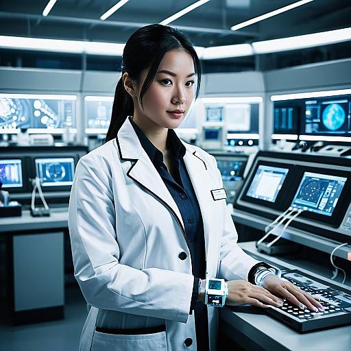 Futuristic Android Scientist in High-Tech Lab