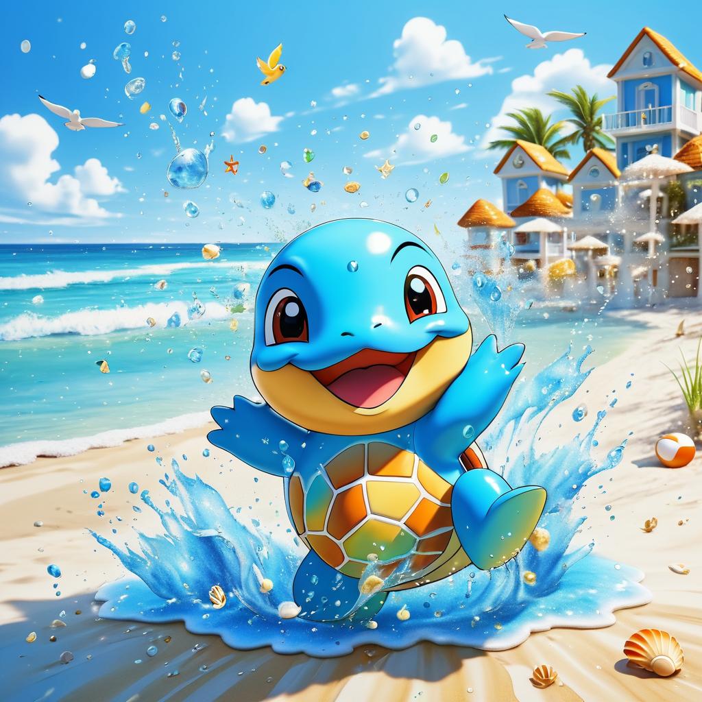 Playful Squirtle on a Sunny Beach