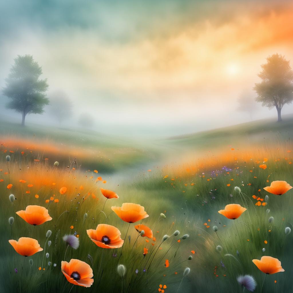 Serene Fantasy Meadow with Mystical Fog