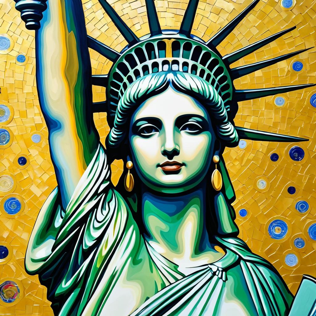 Klimt-Inspired Liberty: An Oil Painting