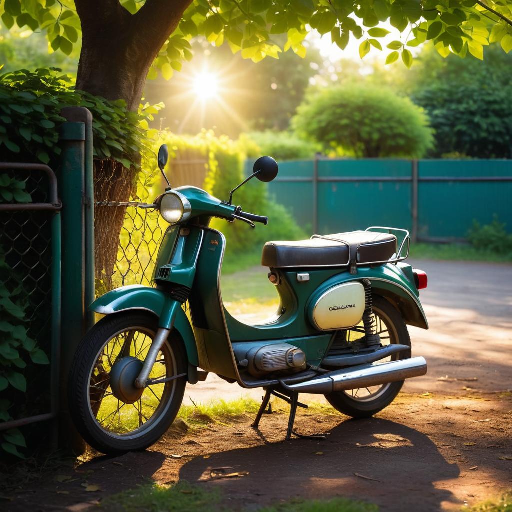 Nostalgic Moped by Rusted Fence