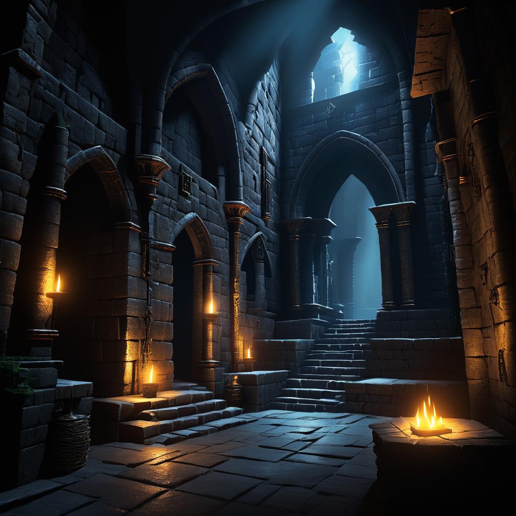 Eerie Dungeon Concept Art with Treasures