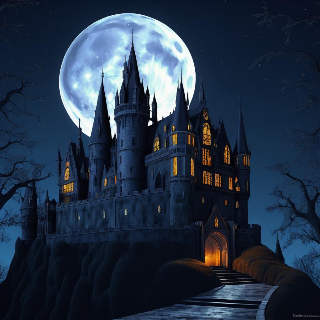 Gothic Castle Moonlit Fantasy Artwork