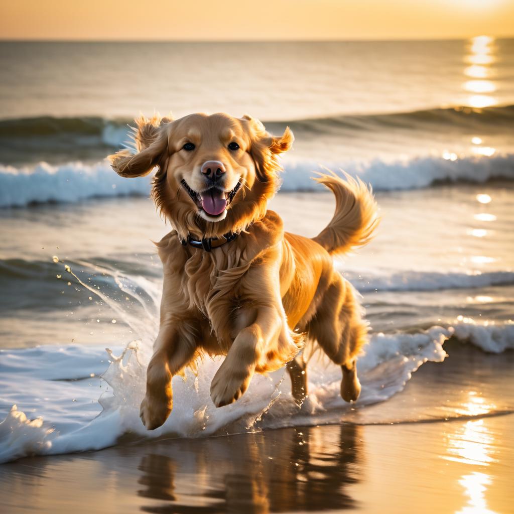 Golden Retriever Jumping Into Ocean Masterpiece