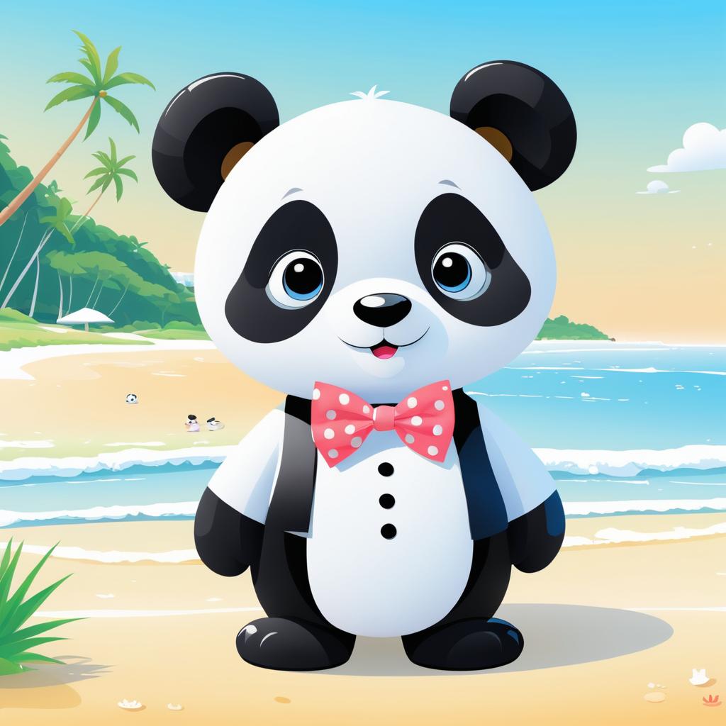 Panda in Bow Tie at the Beach